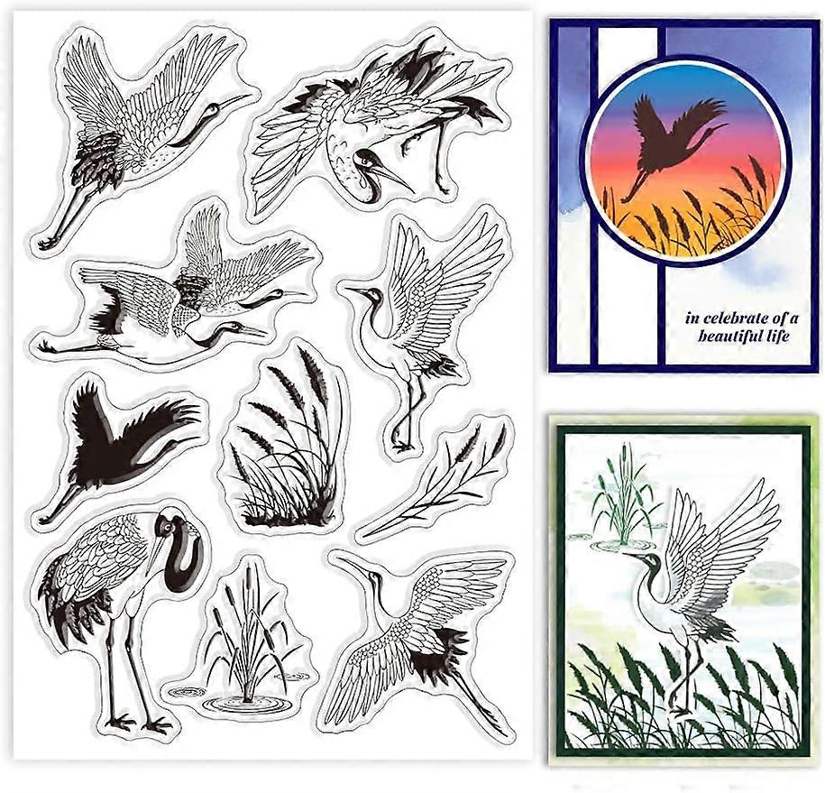 1Sheet Crane and Reed Silicone Clear Stamp Seals