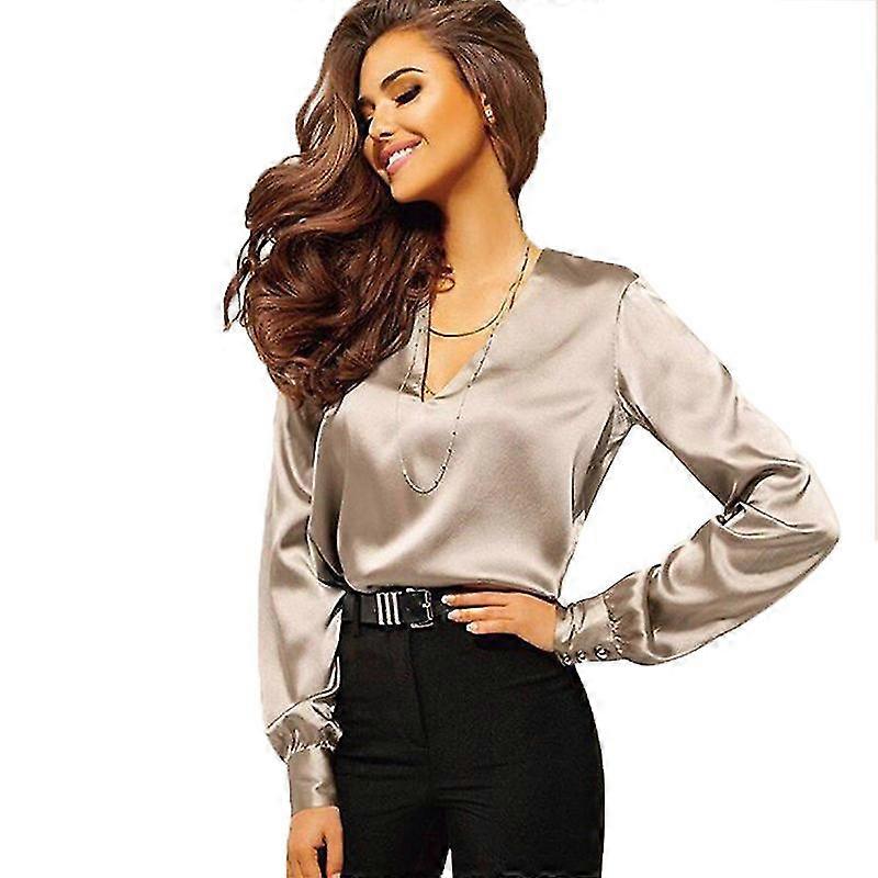 V-halsbluse, langermet bluse, silkebluse