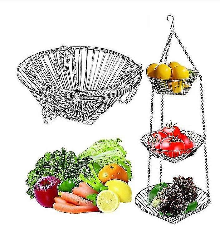 3 Tier Kitchen Hanging Fruit Basket, 30"
