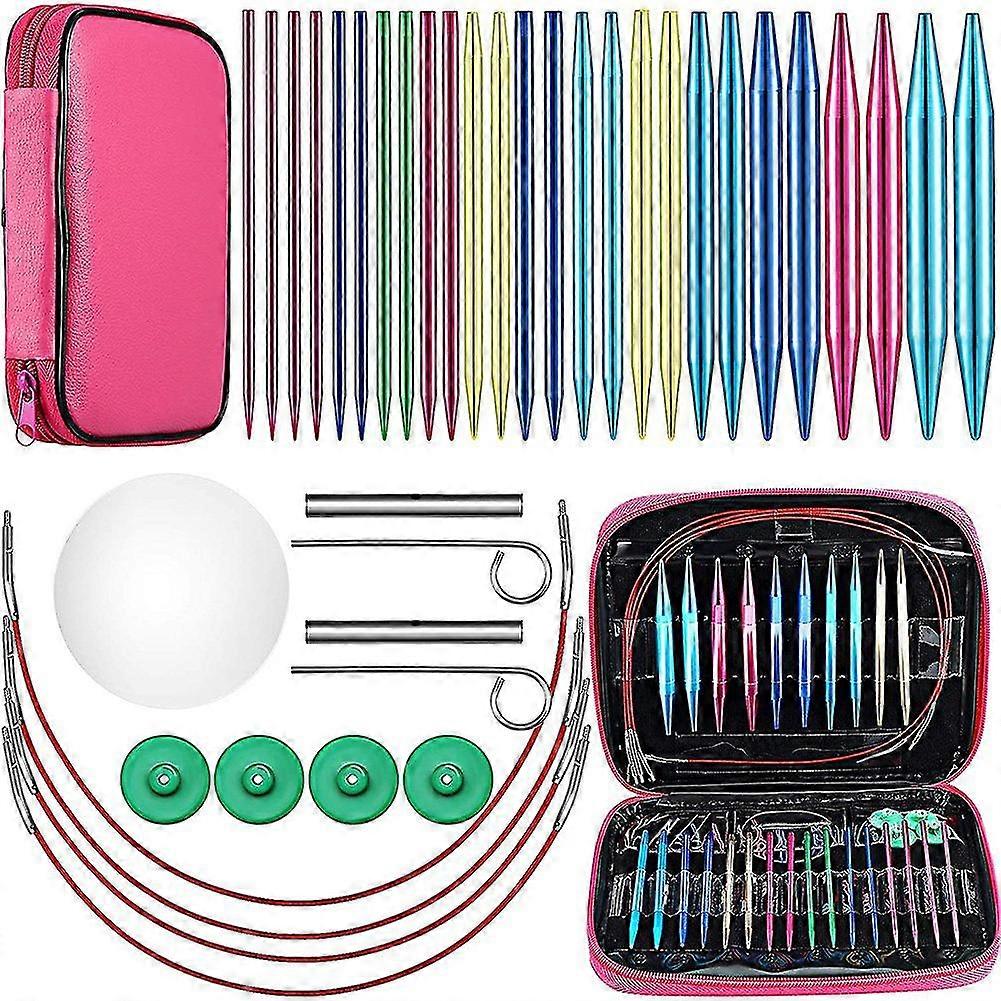 26 Pieces Aluminum Interchangeable Circular Knitting Needle Set,13 Size Interchangeable Crochet Nee