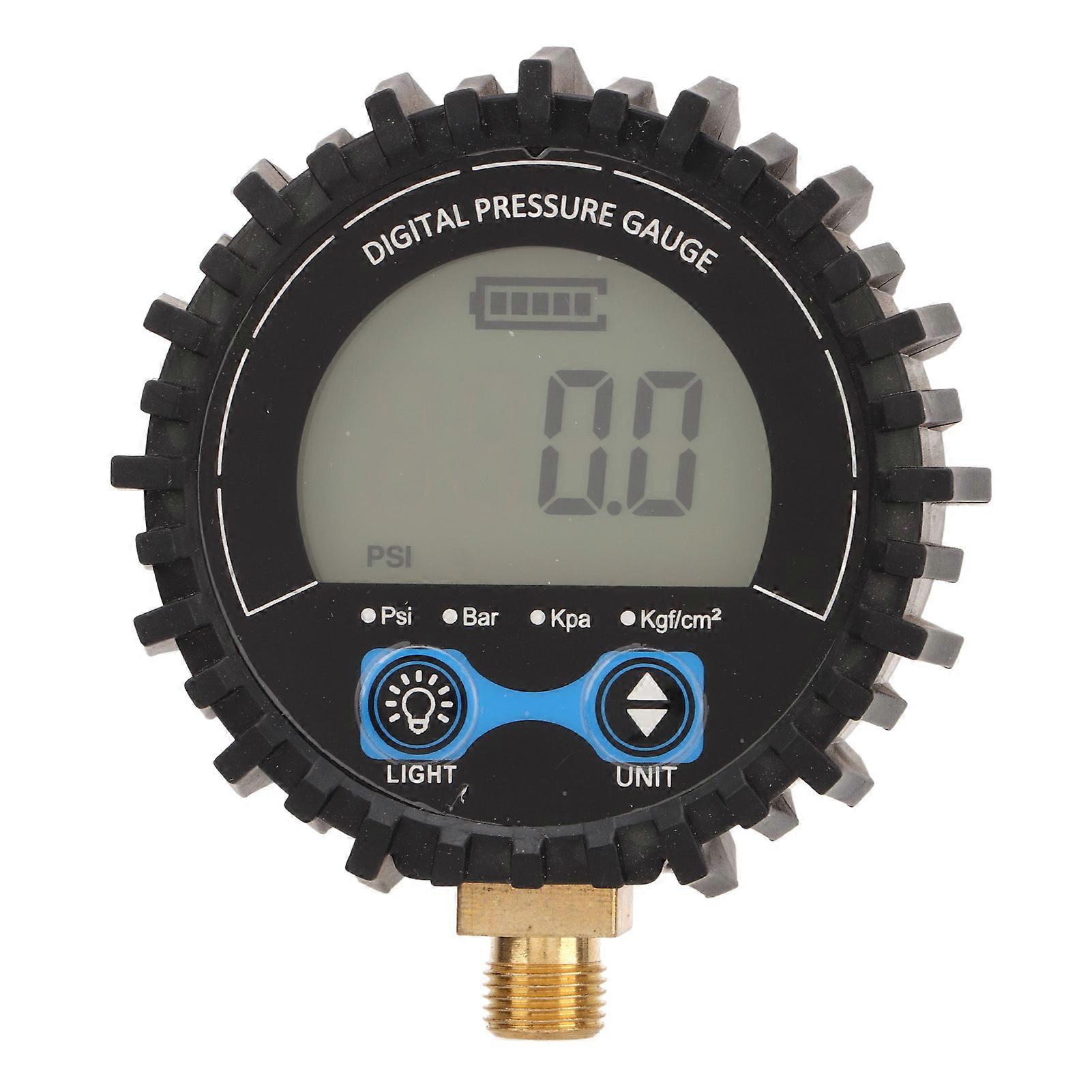 Digital Tire Pressure Gauge LCD Display Four Unit 3?200PSI Wheel Tyre Air Inflator Monitoring Tester M11x1 Thread Blue Backlight