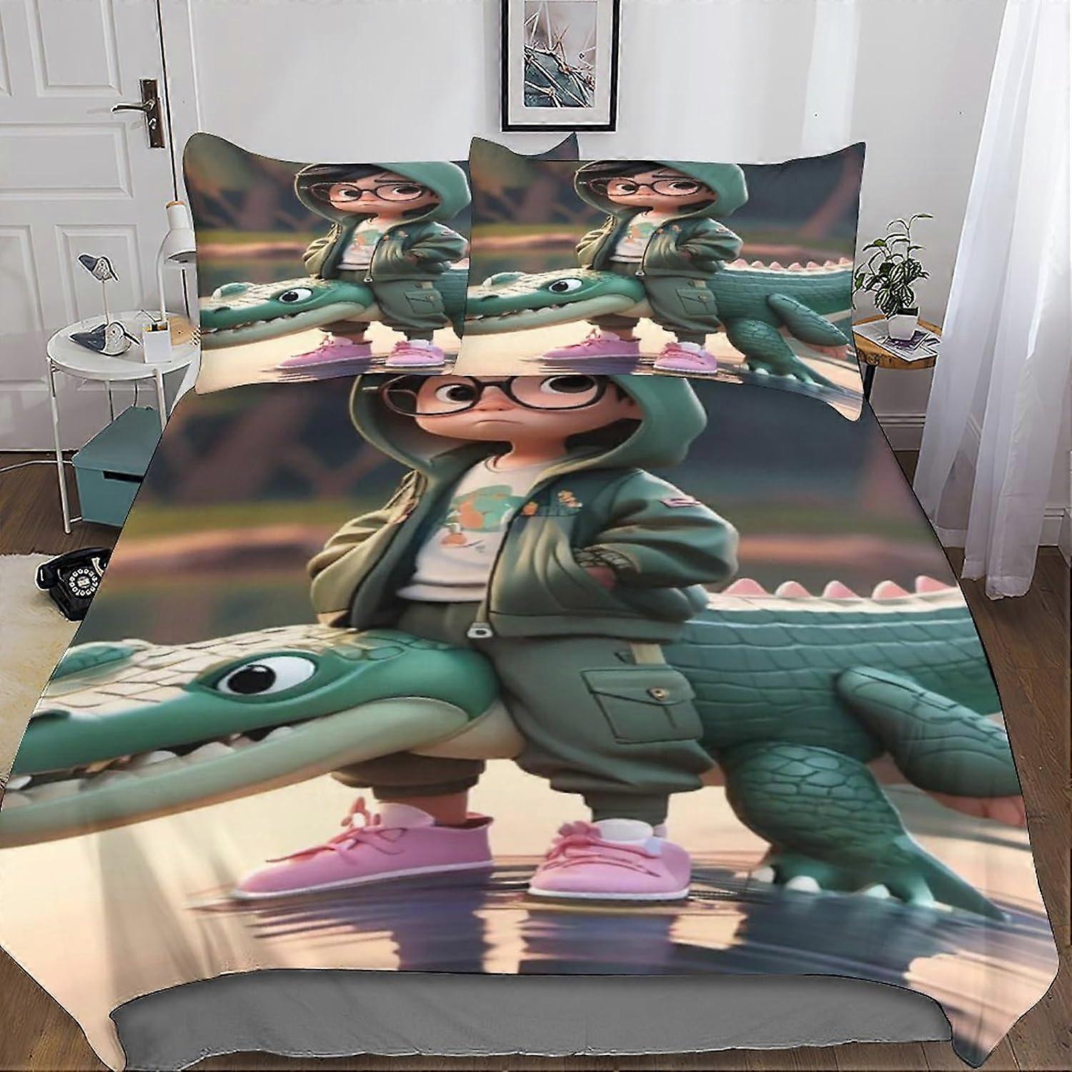 Boys Duvet Cover Sets 3D Models Bedding Set and Pillowcase for Single or Double Bed Microfiber with Zipper Closure 3 Pcs Double