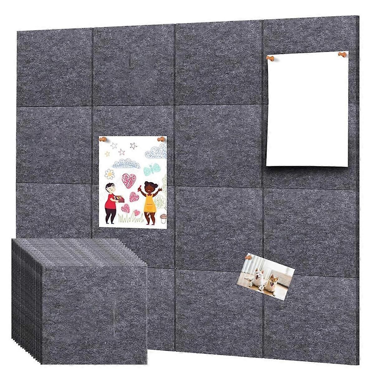 Cork Board Wall Felt Board Tile with 60 Push Pins and Safe Removable Adhesive Labels for Bulletin Board in Office A