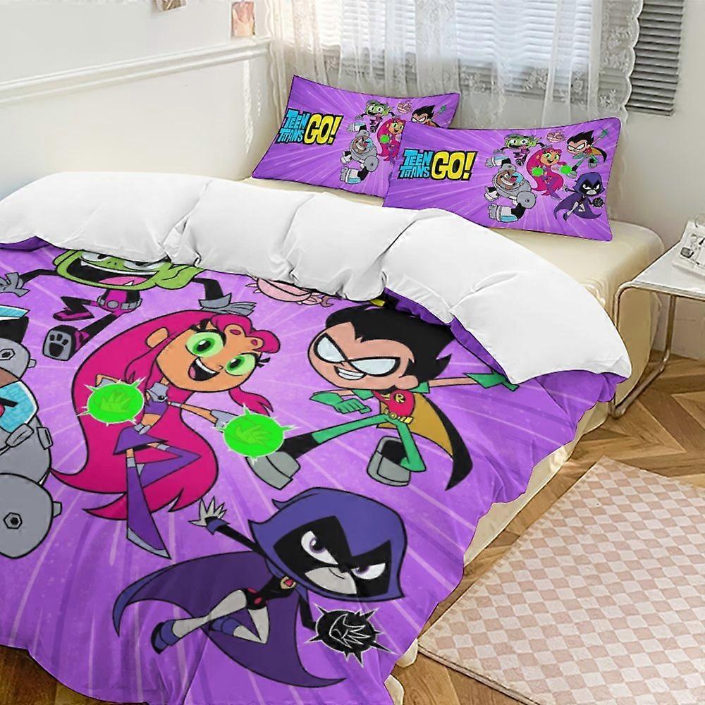 x575 Teen Titans Go Conjunto de Cama de 3 Peças Quente e Confortável Conjunto de Capa de Edredom Macia com 1 Capa de Edredom e 2 Fronhas para Quarto b575