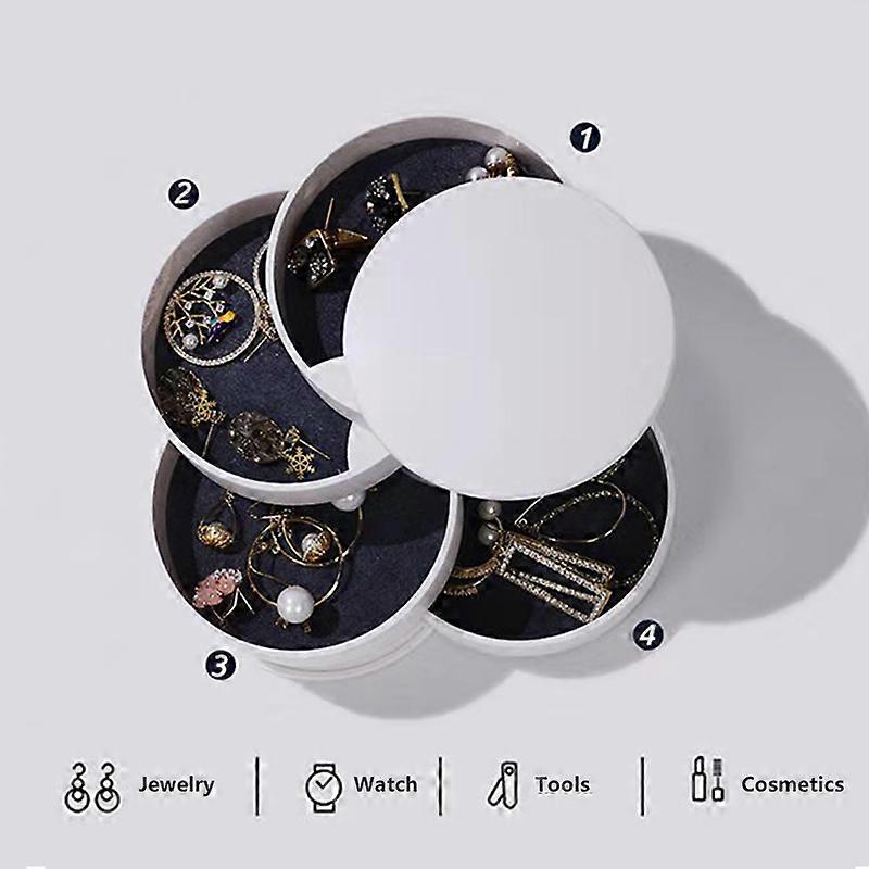 Women Simple 4-Layer Rotatable Jewelry Storage Box Accessory Makeup Organizer Container Desktop