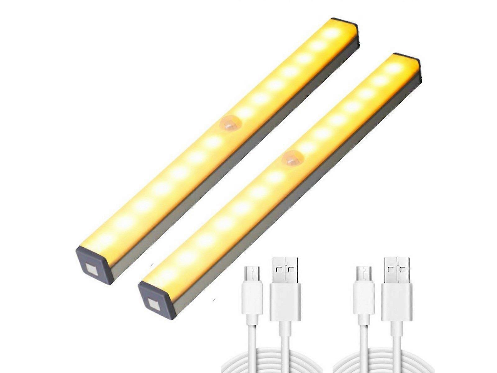 2Pcs 20cm Under Closet LED Motion Sensor Light Dimmable Cabinet Lamp Warm Light