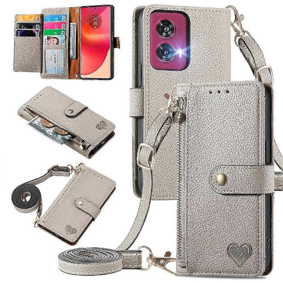 Flip Case For Motorola Edge 50 Fusion Zipper Shockproof Love Leather Case Wallet