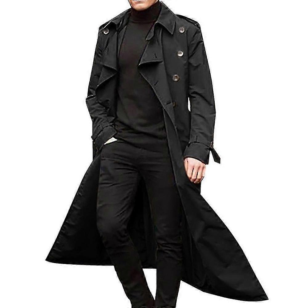 Men Long Trench Coat Lapel Overcoat Jacket