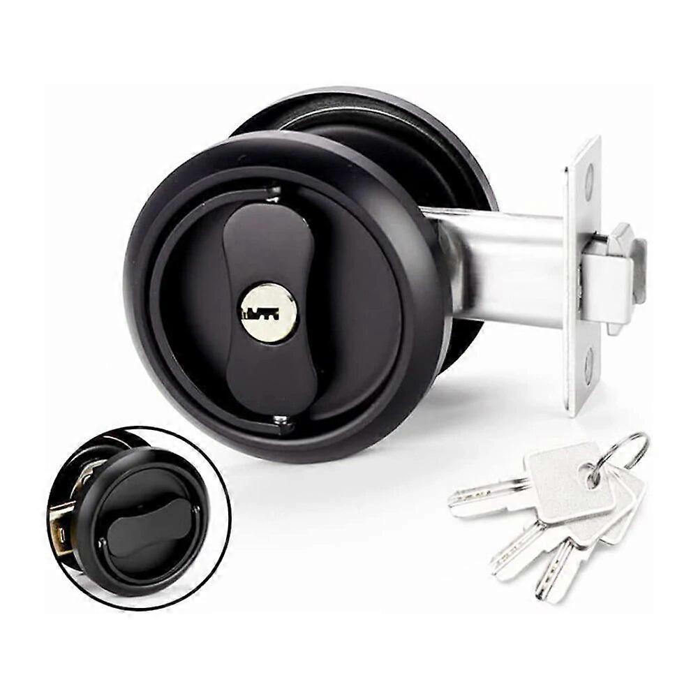 Recessed Interior Sliding Door Lock Round Privacy Sliding Door Closing with Keys Hidden Pull Ring Sliding Door Latch