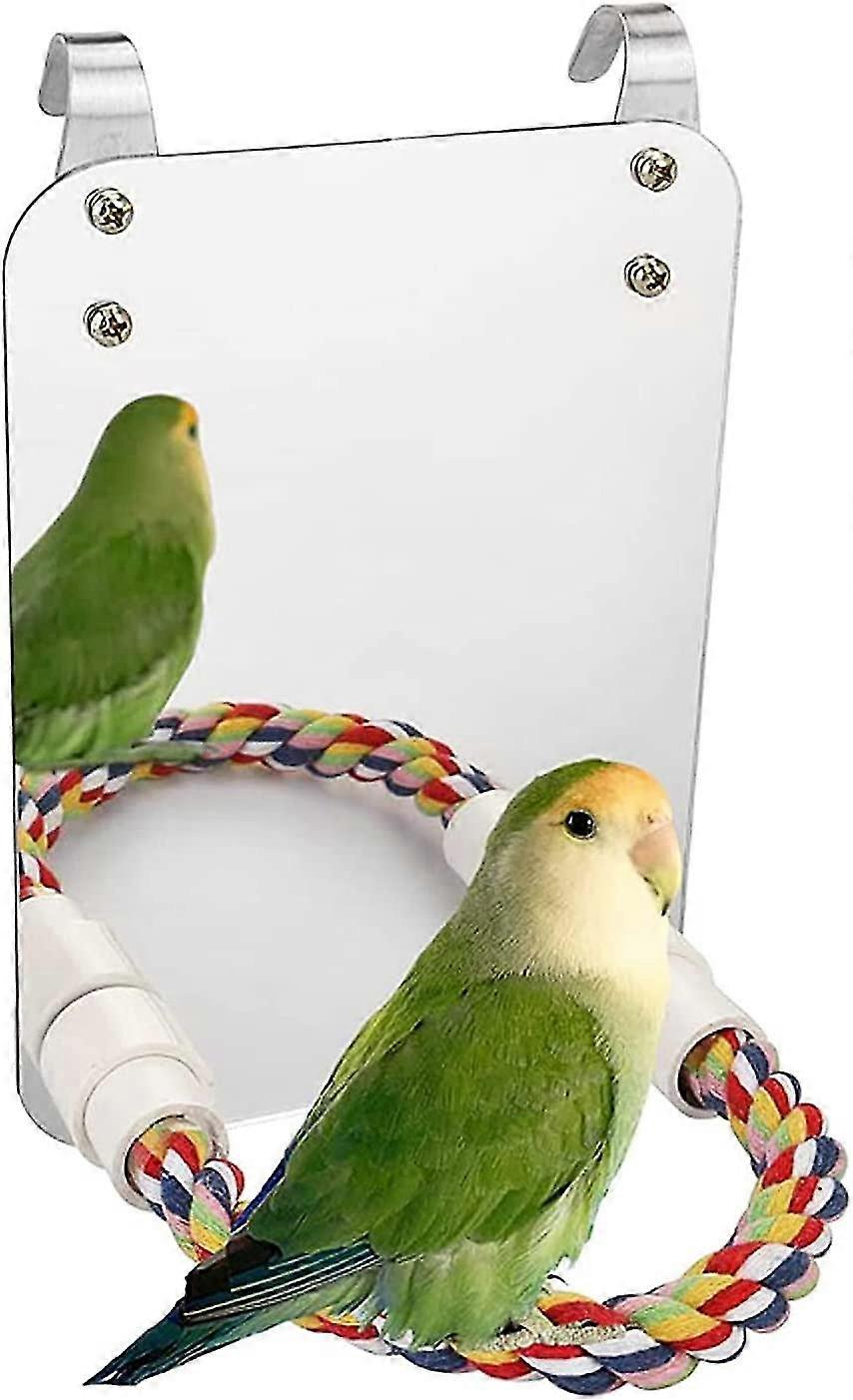 7 Inch Bird Mirror With Rope Perch For Parrot