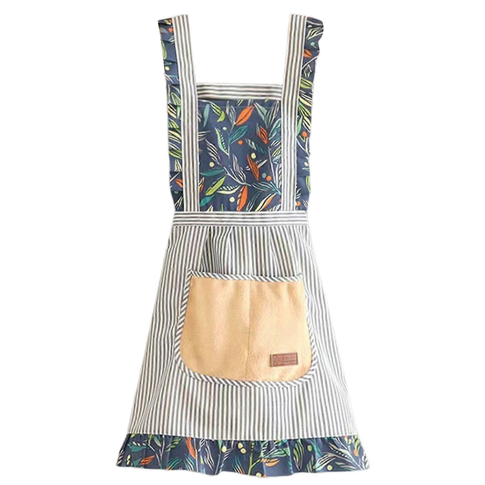 Cooking Apron Waterproof Exquisite Pattern Sleeveless with Pocket Large Coverage Oil-proof Cotton Wide Shoulder Strap Cooking Cleaning Apron for Dinin