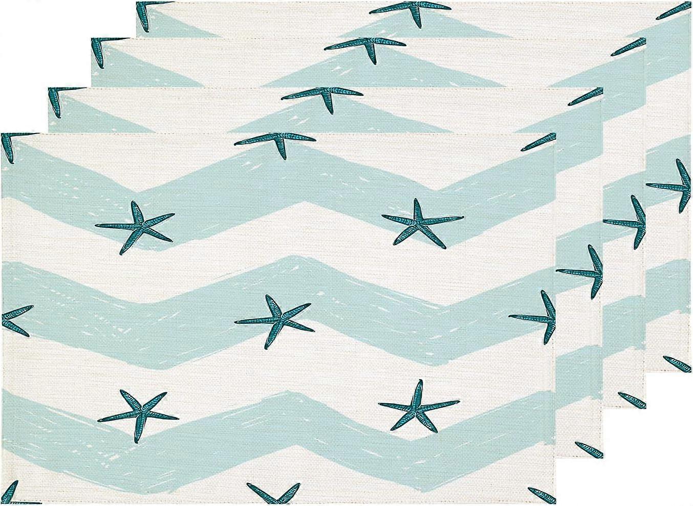 White Little Starfish Placemats, Nautical Agate Green Ripple Table Mat Linen Burlap Washable Double-Deck Heat Insulation for Dining Table Kitchen Tabl