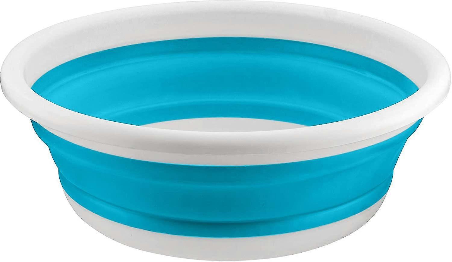 Foldable 5l Medium Round Washing Up Bowl Multi-purpose Outdoor Travel Wash Basin Portable Silicone Plastic Bucket (blue)