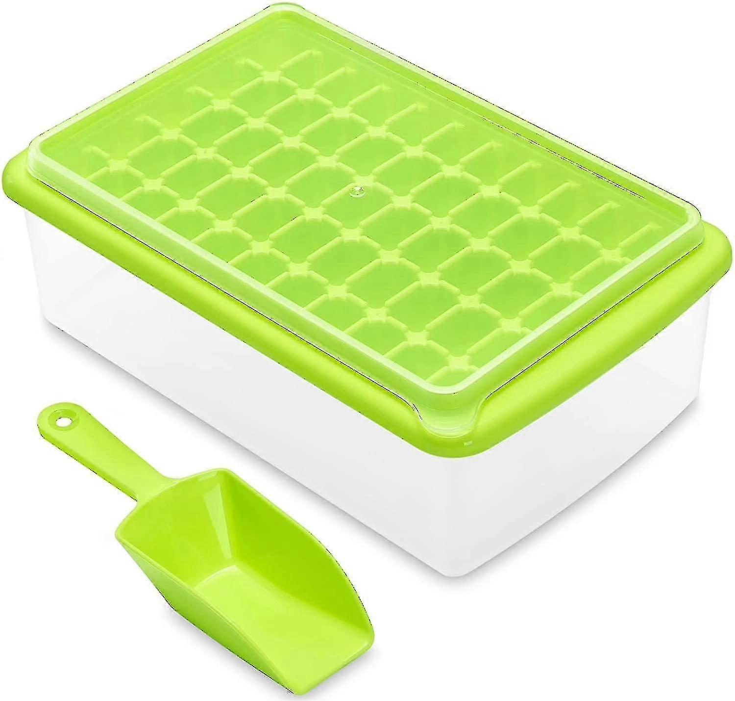 Ice Cube Tray Lid And Bin For Freezer, 55 Mini Nugget Ice Tray, Ice Cube Molds With Container And Scoop(green)