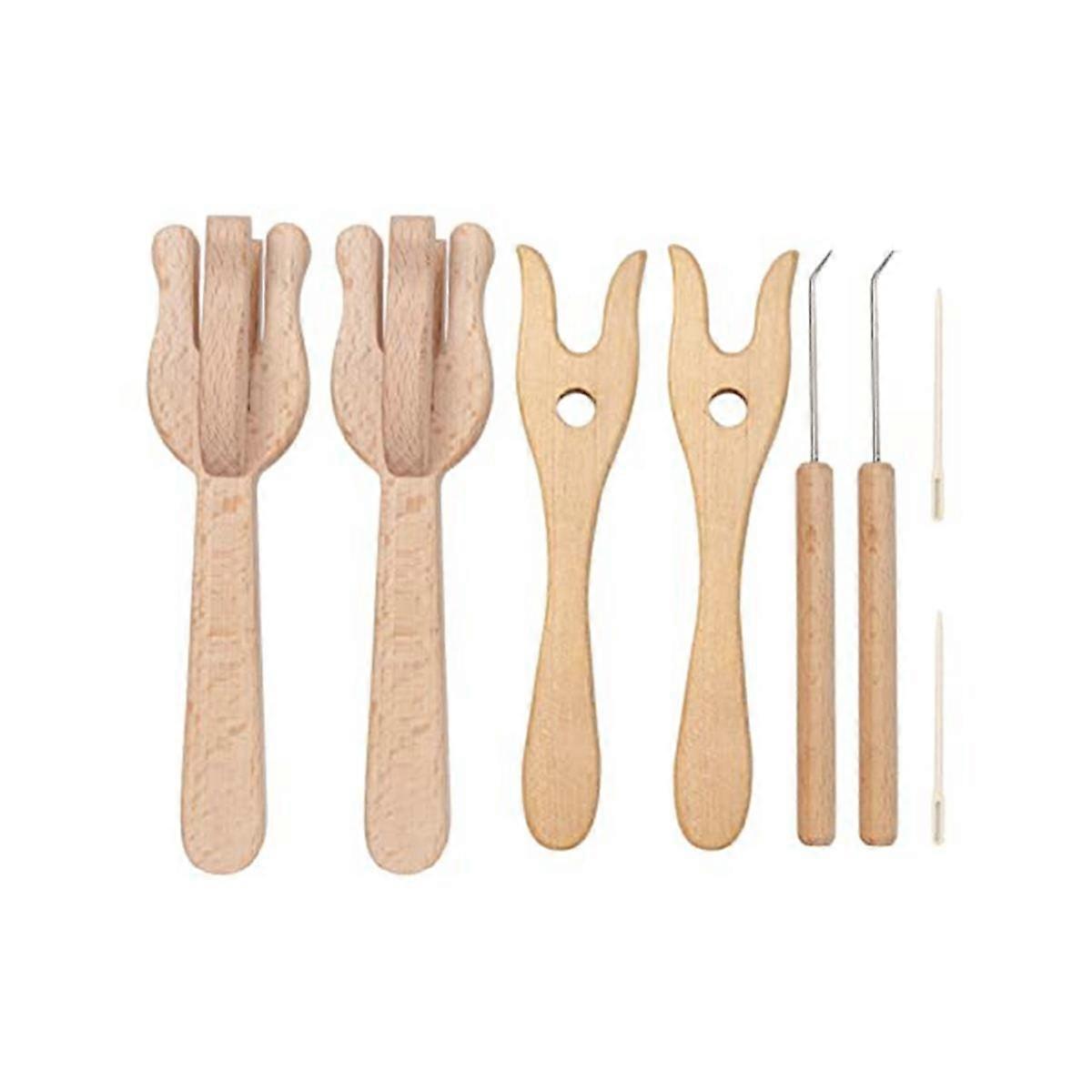 Portable Knitting Fork and Needle Kit, Lucet Fork Crochet, 8Pcs Wooden Knitting Fork Big Eye Needle