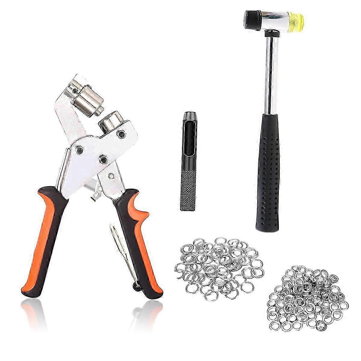 Grommet Tool Kit 3/8, Grommet Kit com 500Pcs 3/8 polegadas Grommets e martelo de borracha, Manual Grommet P