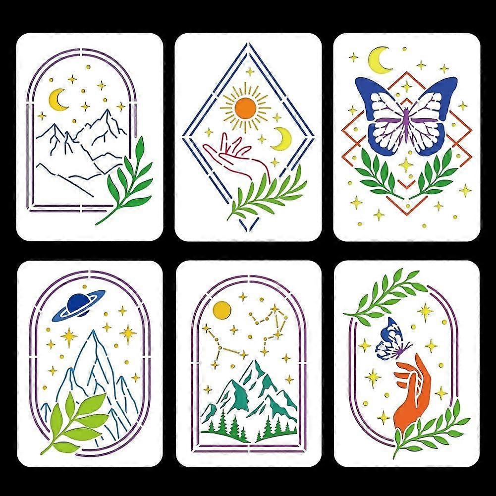 6 Pcs Boho Frame Painting Stencil 6 Styles Moons Stars Magic Hand Wall Templates Art and Craft Stencils Reusable Templates for Wall Floor Wood Canvas 