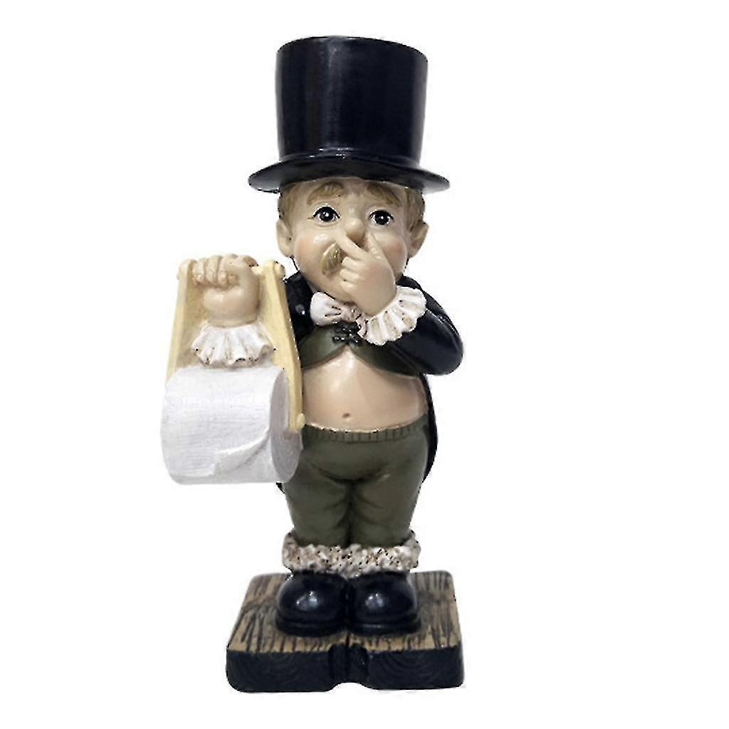 ورق التواليت رف المرحاض الخادم الشخصي لطيف الكرتون يقف رجل حامل ورق التواليت