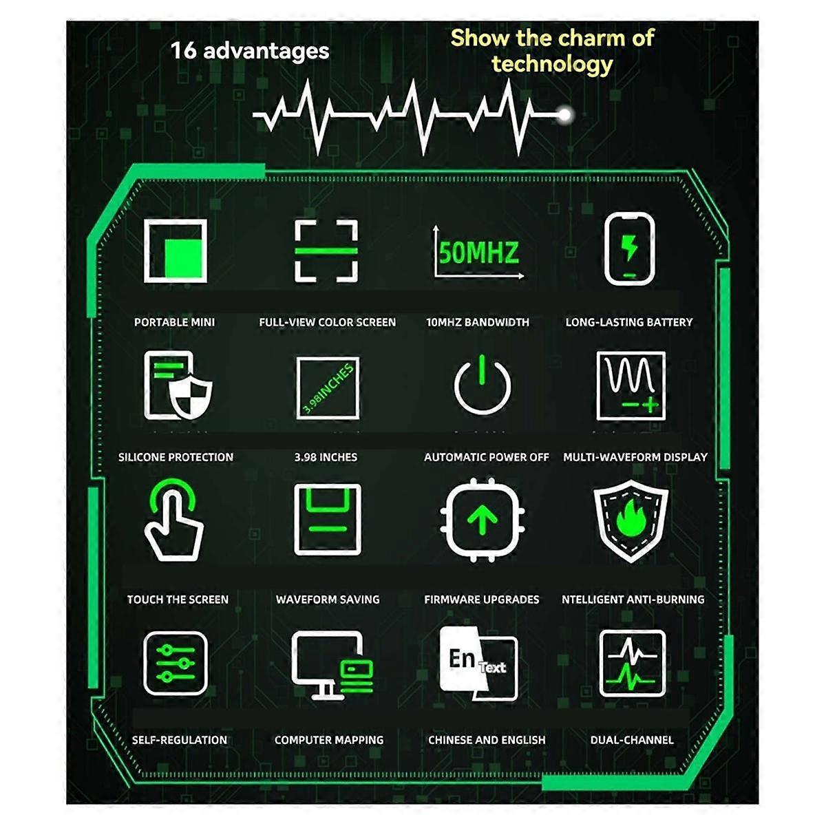 Touch Screen Digital Oscilloscope & Signal Generator - Dual Channel 50MHz, Automatic Oscilloscope, Graphic Tester Tools