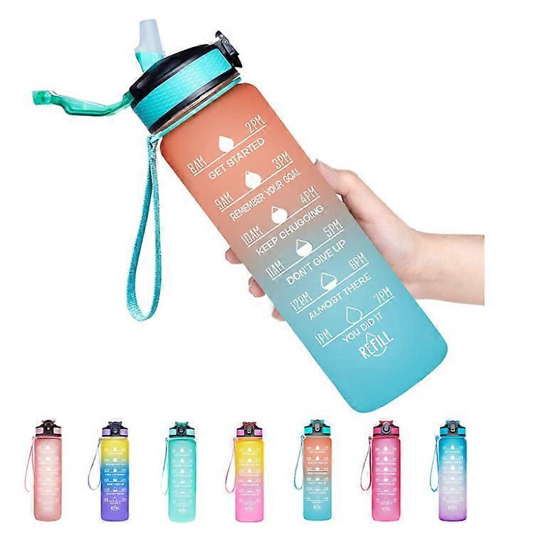 32oz Leakproof Bpa Free Drinking Water Bottle With Time Marker & Straw Multi-color optional