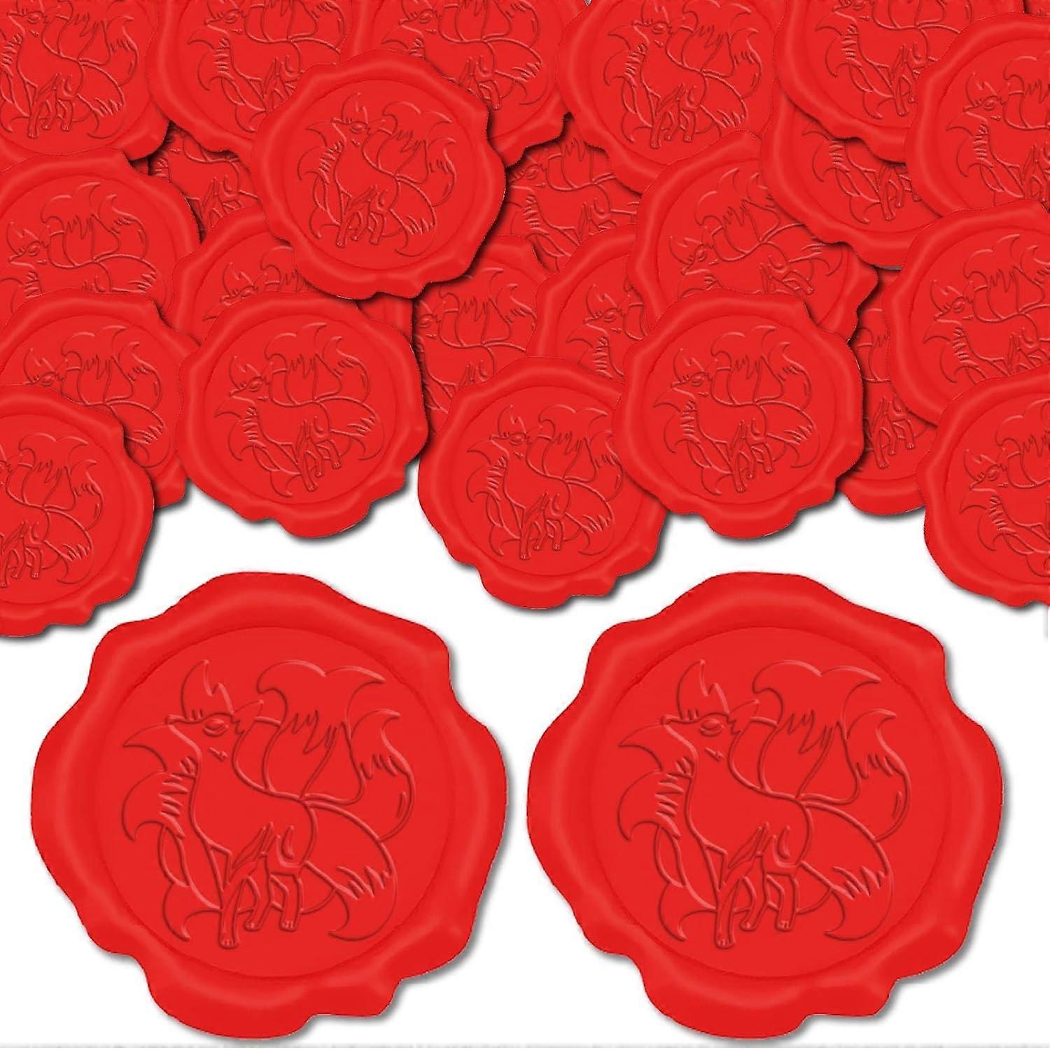 50pcs Nine Tailed Fox Adhesive Envelope Sealing Stickers Red Wax Seal Stickers Animal Decoration Stickers for Wedding Invitation Envelope Decor Birthd