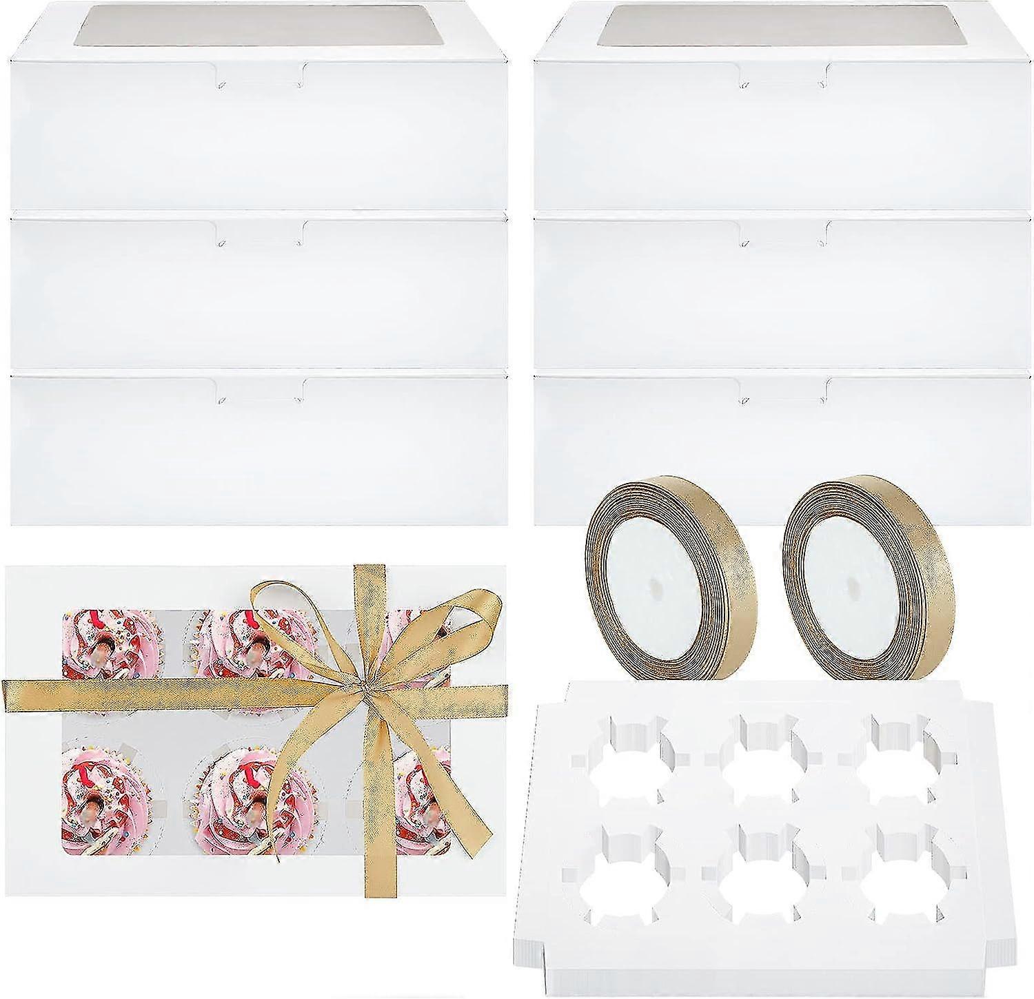 50 Pack Cupcake Boxes - 6 Hole Carrier with Transparent Window and Adjustable Inserts, Ideal for Cupcakes, Cookies, Muffins