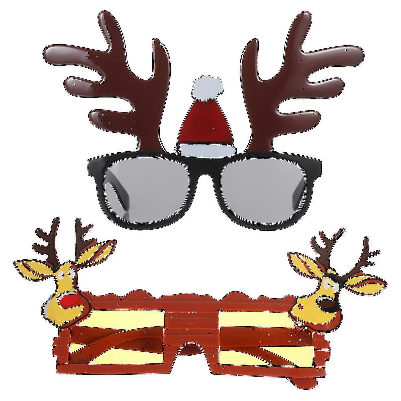 2pcs Xmas Eyewear Decors Festive Christmas Elements Funny Eyeglass Frames PXCL