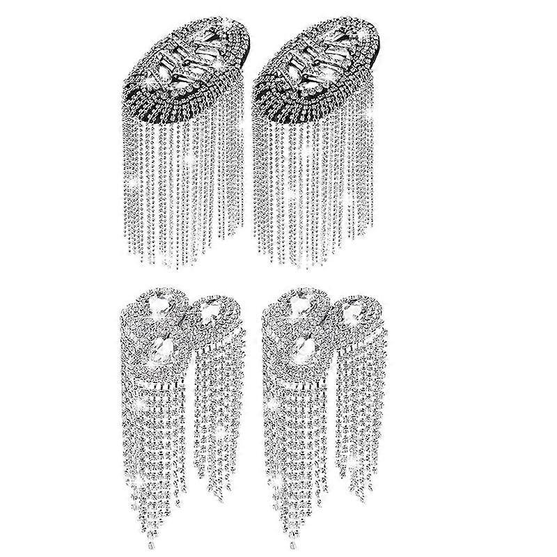 4 Pieces Crystal Fringe Epaulets Fringe Shoulder Jewelry Rhinestone Shoulder Plate Clothing Epaulet