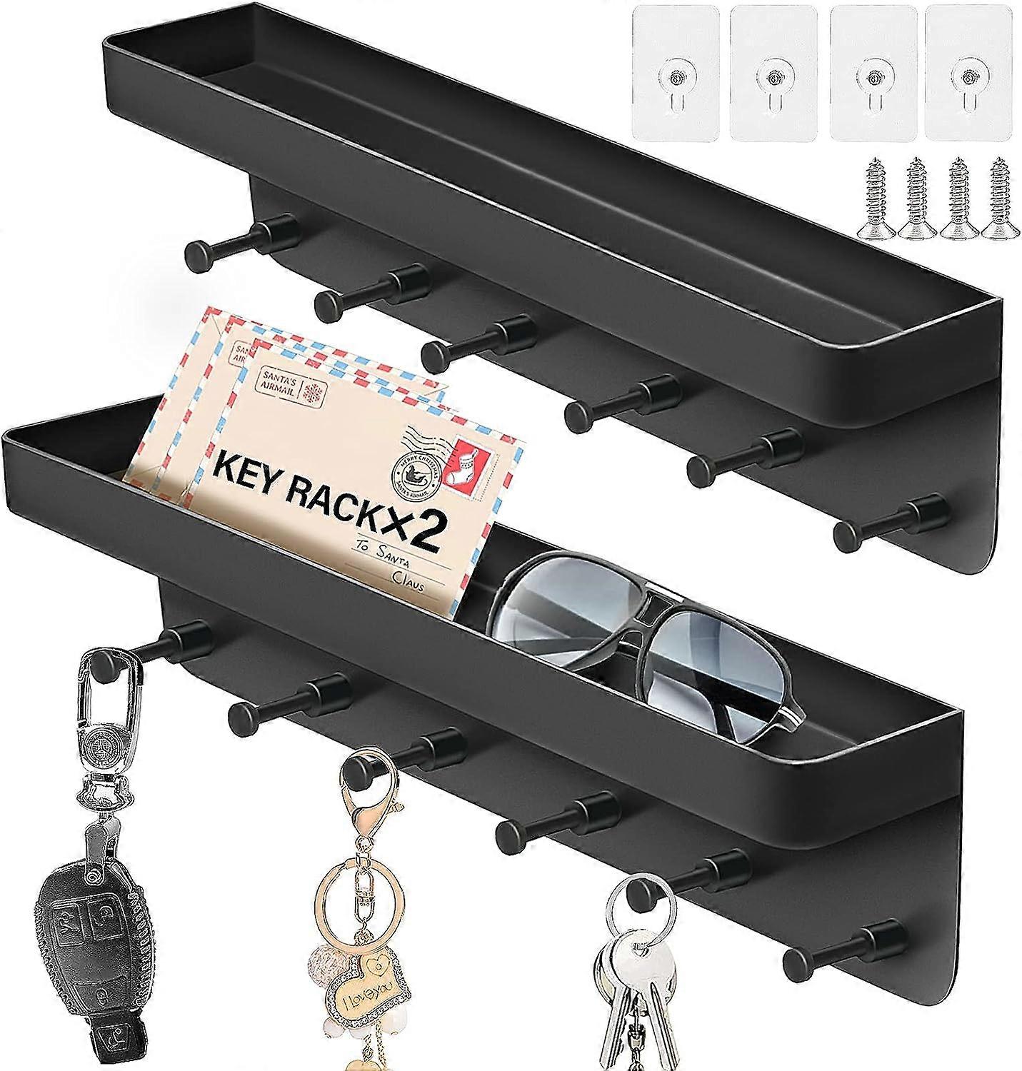 2pcs key rack with shelf, wall key board 6 hooks, self-adhesive key holder