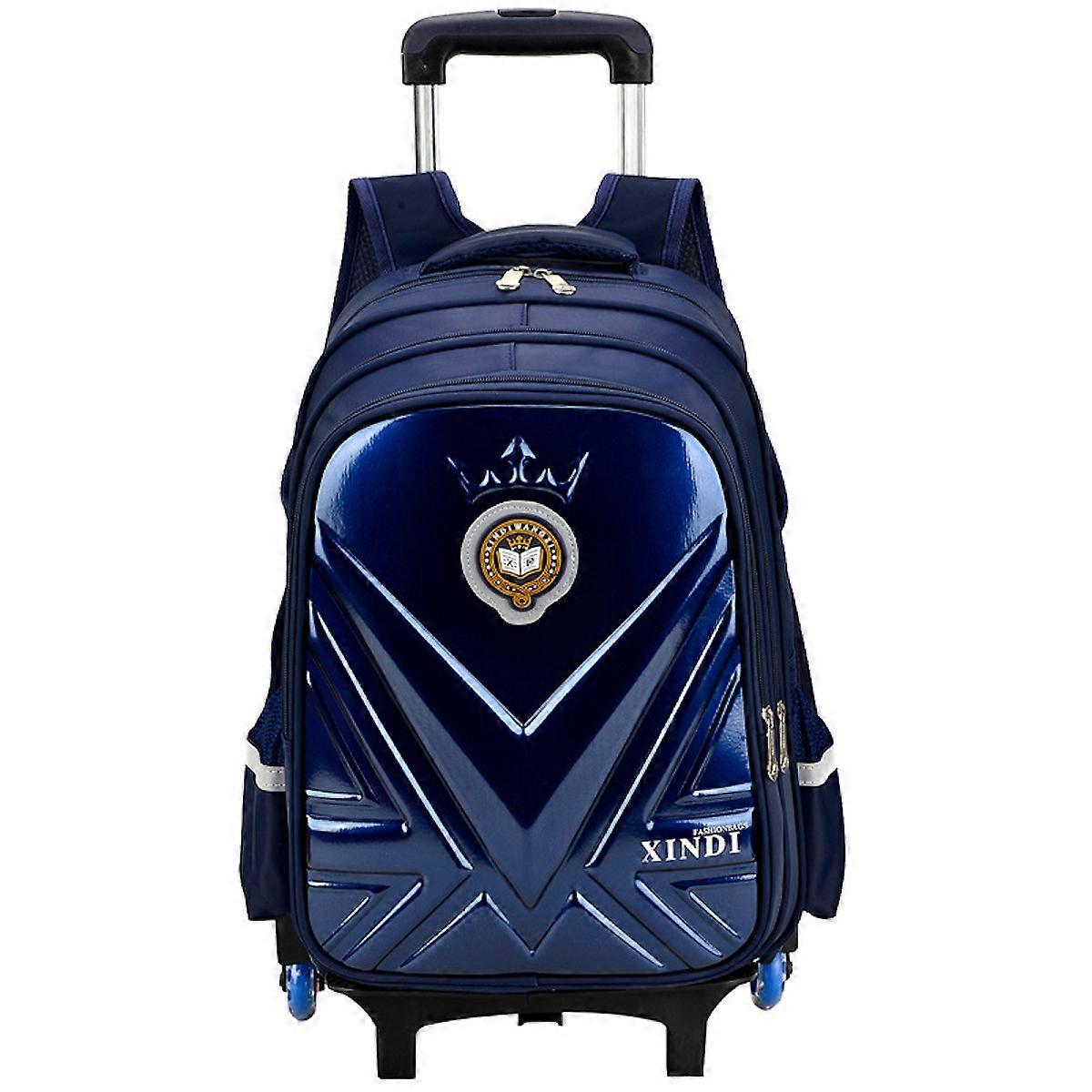 Multi Layer Trolley School Bag Blue Wheeled Backpack Casual Hard Shell Rolling Backpack for Kids