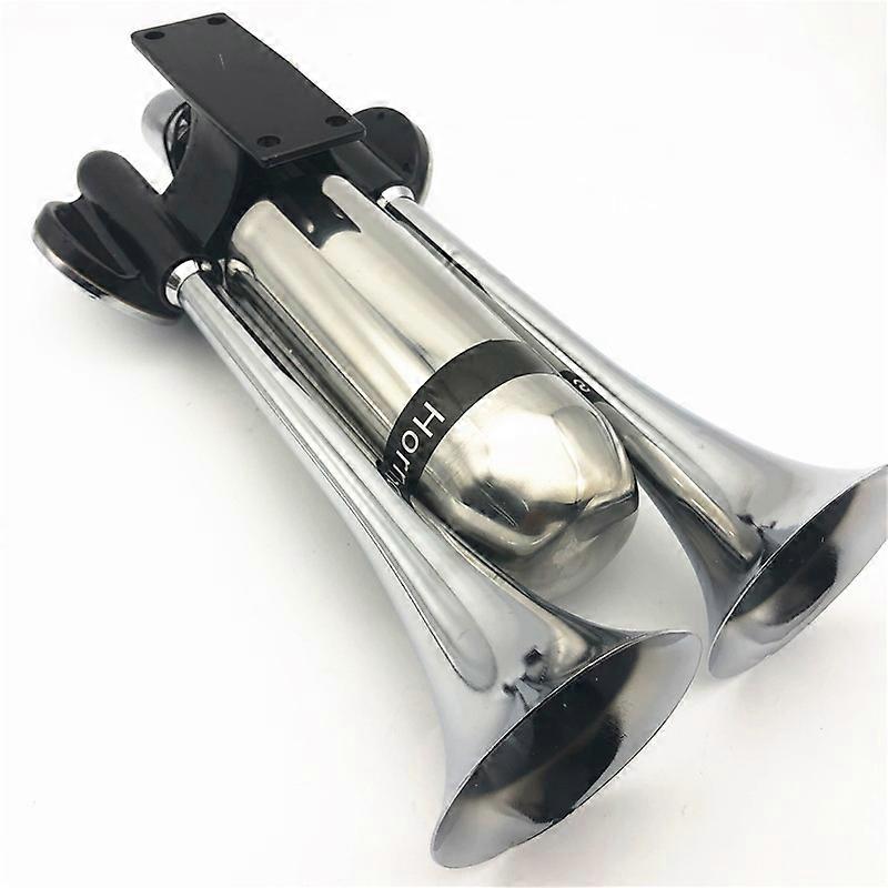 12V/24V 500DB Dual Trumpet Electric Horn Loud Chrome Air Horn Speaker Kit with Air Compressor for Train Truck Lorry Horn