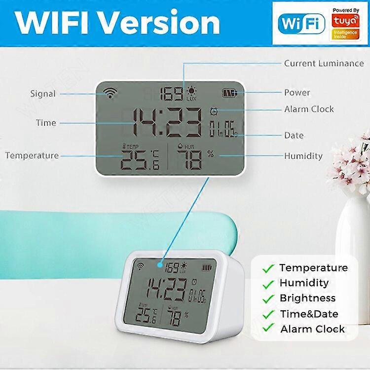 Tuya Smart Zigbee Wifi Temperature Humidity Brightness Lux Sensor Alarm LCD Screen Thermometer Hygrometer for Alexa Google Home