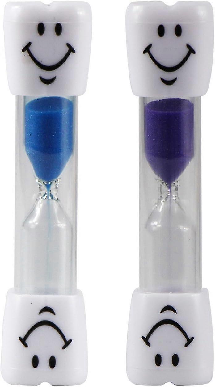 2 pcs About 3 Minute Colorful Hourglass with Smiling Face Sand Clock Hourglass for Kid (Blue and Purple)