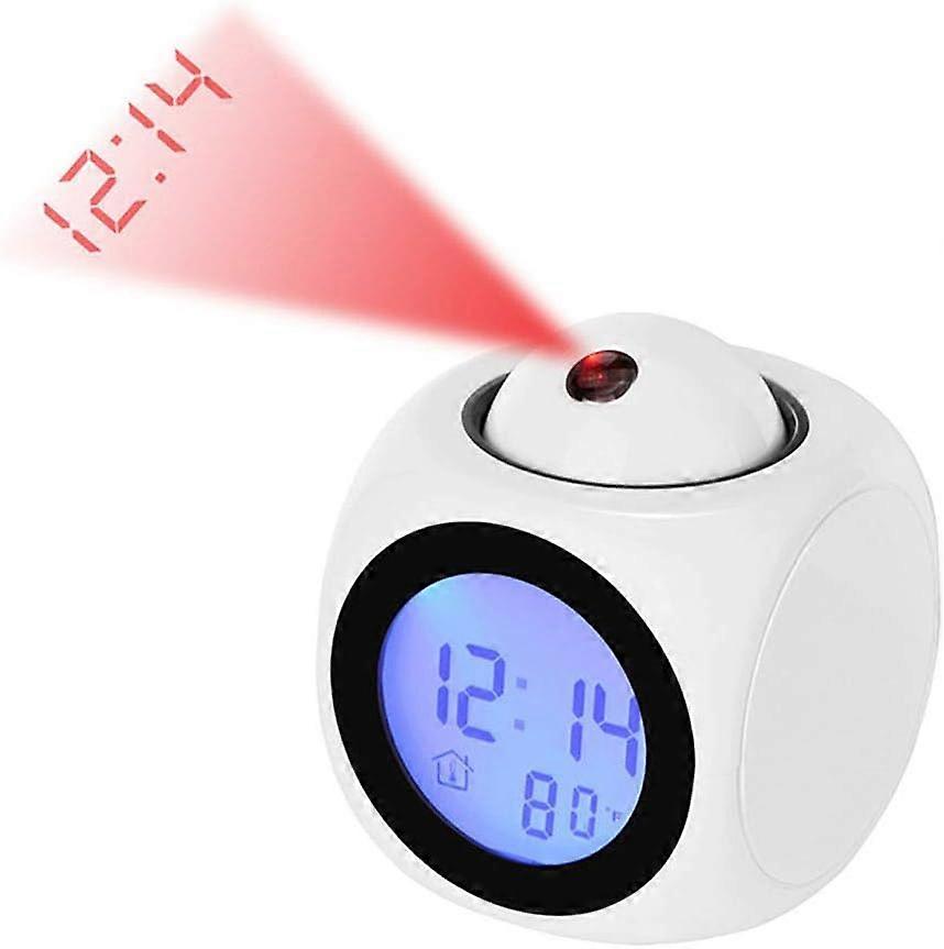Digital Projection Clock Silent LED Alarm Clock 12/24h Ceiling Projection Alarm Clock Voice Control Display Time Temperature Snooz Alarm