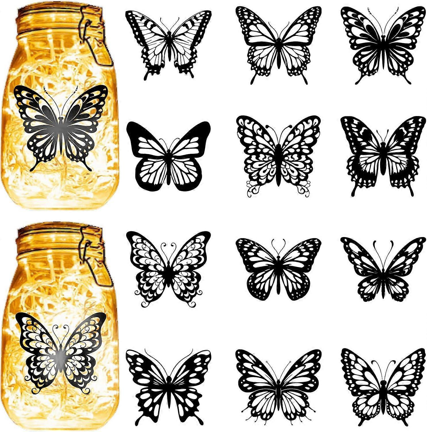 PVC Lamp Film for DIY Colorful Light Hanging Lamp Frosted Glass Jar Butterfly 100x90mm 12 style 1pc/style 12pcs/set