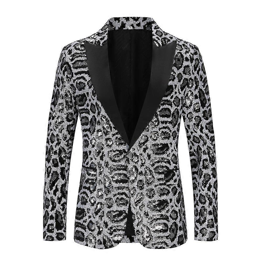 Men Shiny Sequin Blazer Leopard printed Jacket