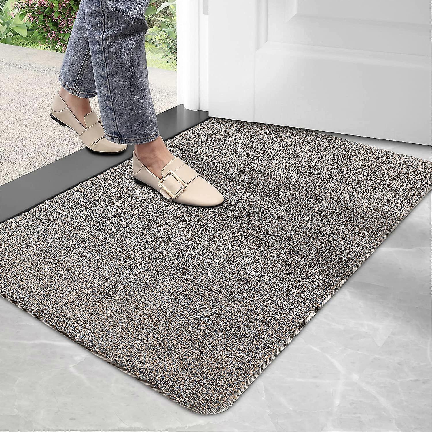 Dirt Trapper Door Mat,Non-slip Barrier Mats for Indoor and Outdoor,Super Absorbent Entrance Rug Machine Washable Soft Floor Mat Carpet(Brown-Blue,50 x