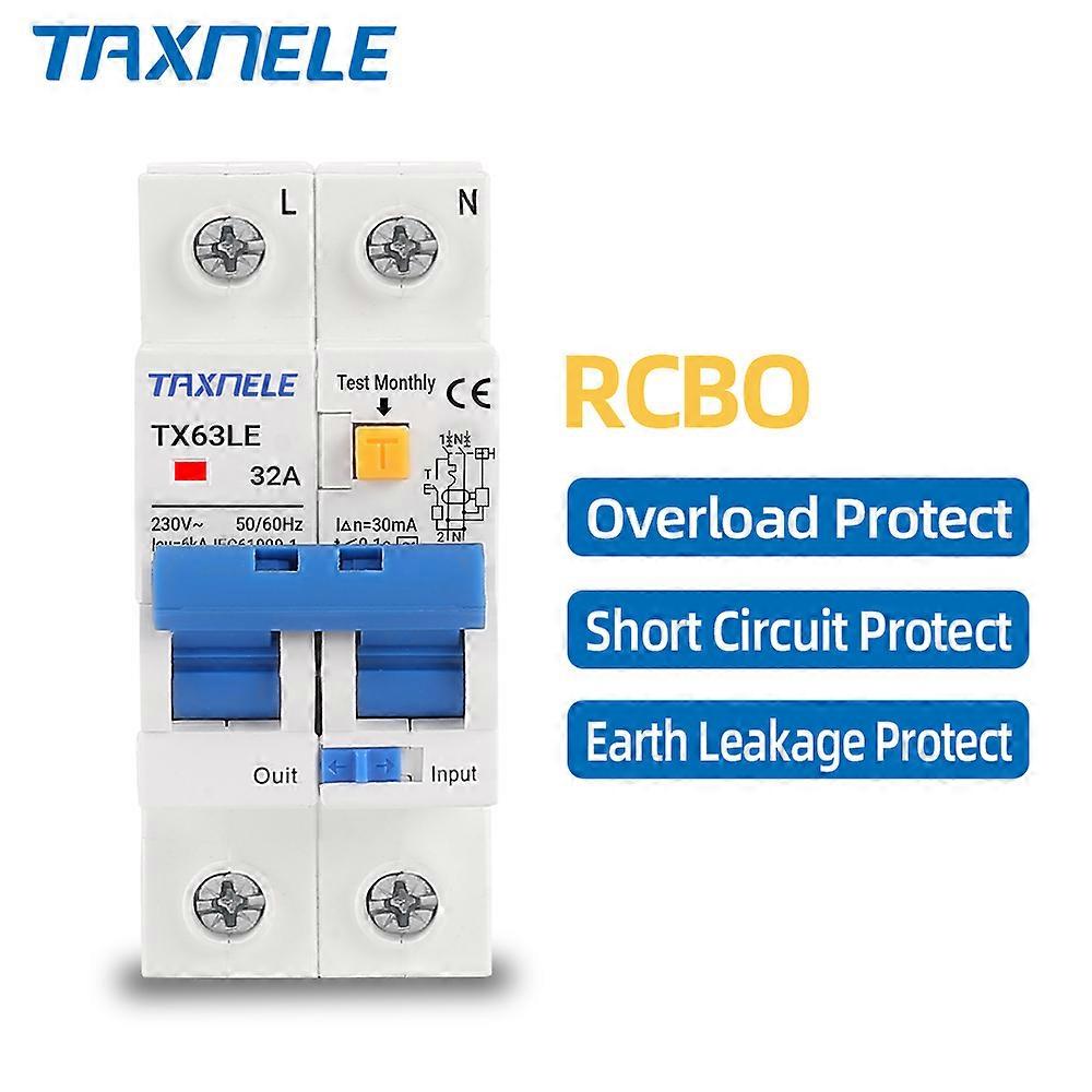 230V 2P Residual Current Circuit Breaker MCB 30mA Overload Short Current Leakage Protection Protect RCBO RCCB RCD 16A 32A 63A