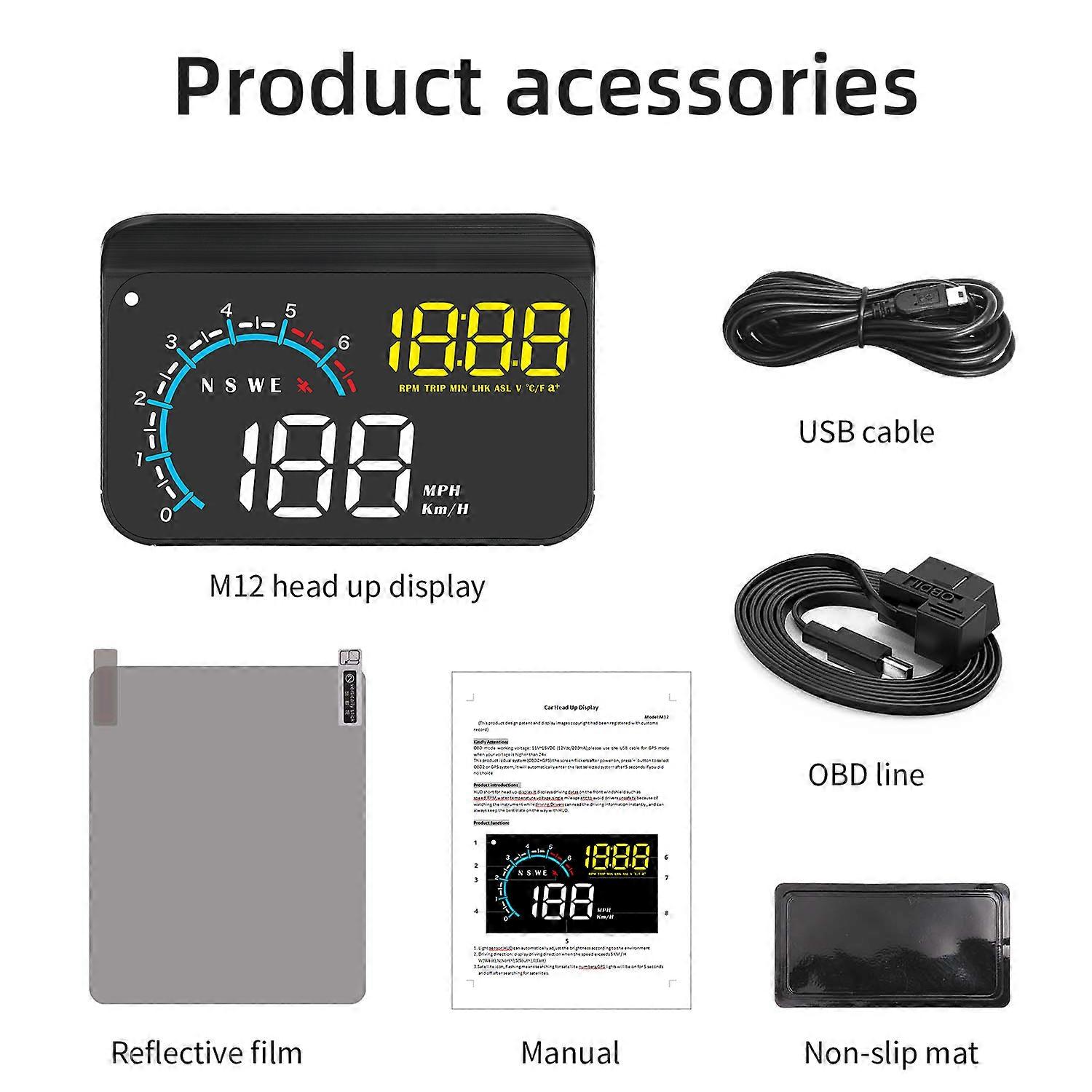 WiiYii M12 Car OBD2 GPS HUD On-board Computer Auto Projector Head Up Display Gadgets Inteligentes Electronics with All Car