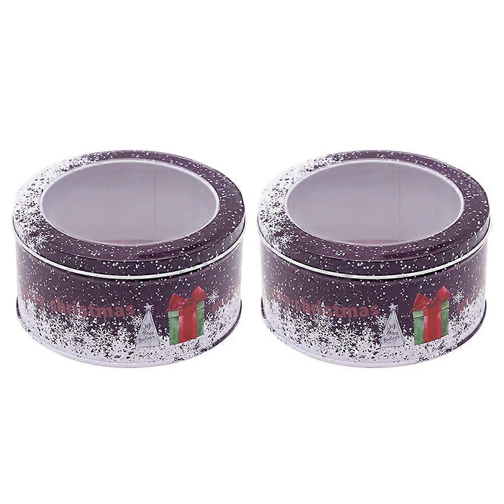 2Pcs Christmas Cookie Boxes Round Candy Boxes with Window Display Storage Box