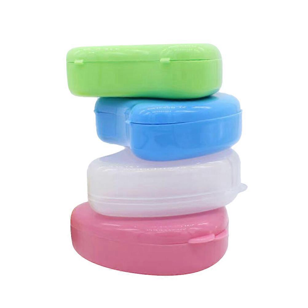 4 Pcs Plastic Cleaner False Teeth Container Denture Box Cleaner Retainer Case Pink