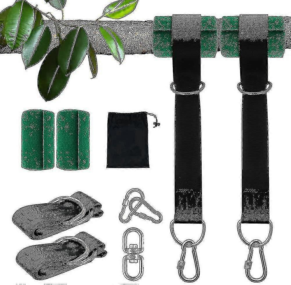 ערכת רצועות תליית נדנדת עץ קולב נדנדה כבד 2x5ft עם קרבינרים, מגיני עצים וו מסתובב DXET