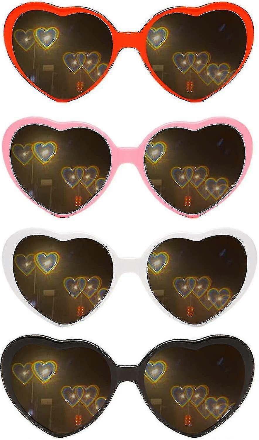 4 gafas de sol con forma de corazón 3D y efectos especiales.