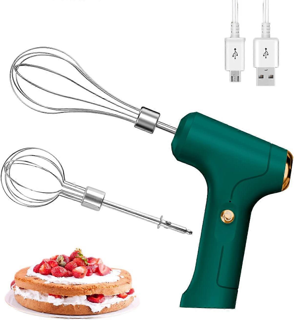 Electric Hand Whisk, USB Rechargeable, Egg Beater with 2 Detachable Whisks with 3 Speed Modes