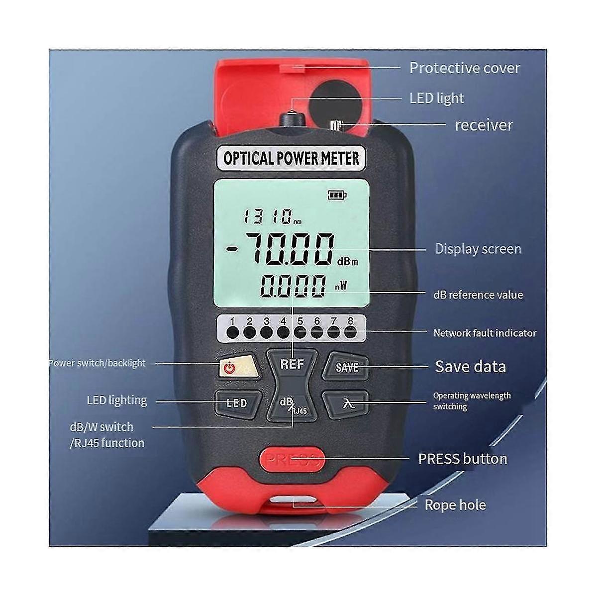 Optical Fiber Power Meter Fiber Visual Fault Locator 10 Wavelengths Sensitive Chip Accurate Measure