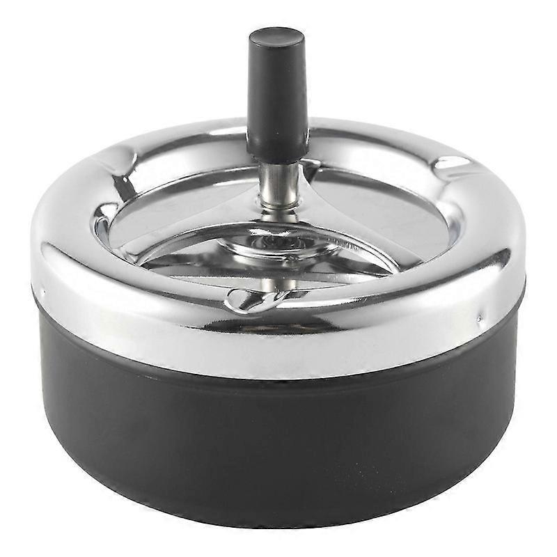 Round Push Down Ashtray With Spinning Tray, Black
