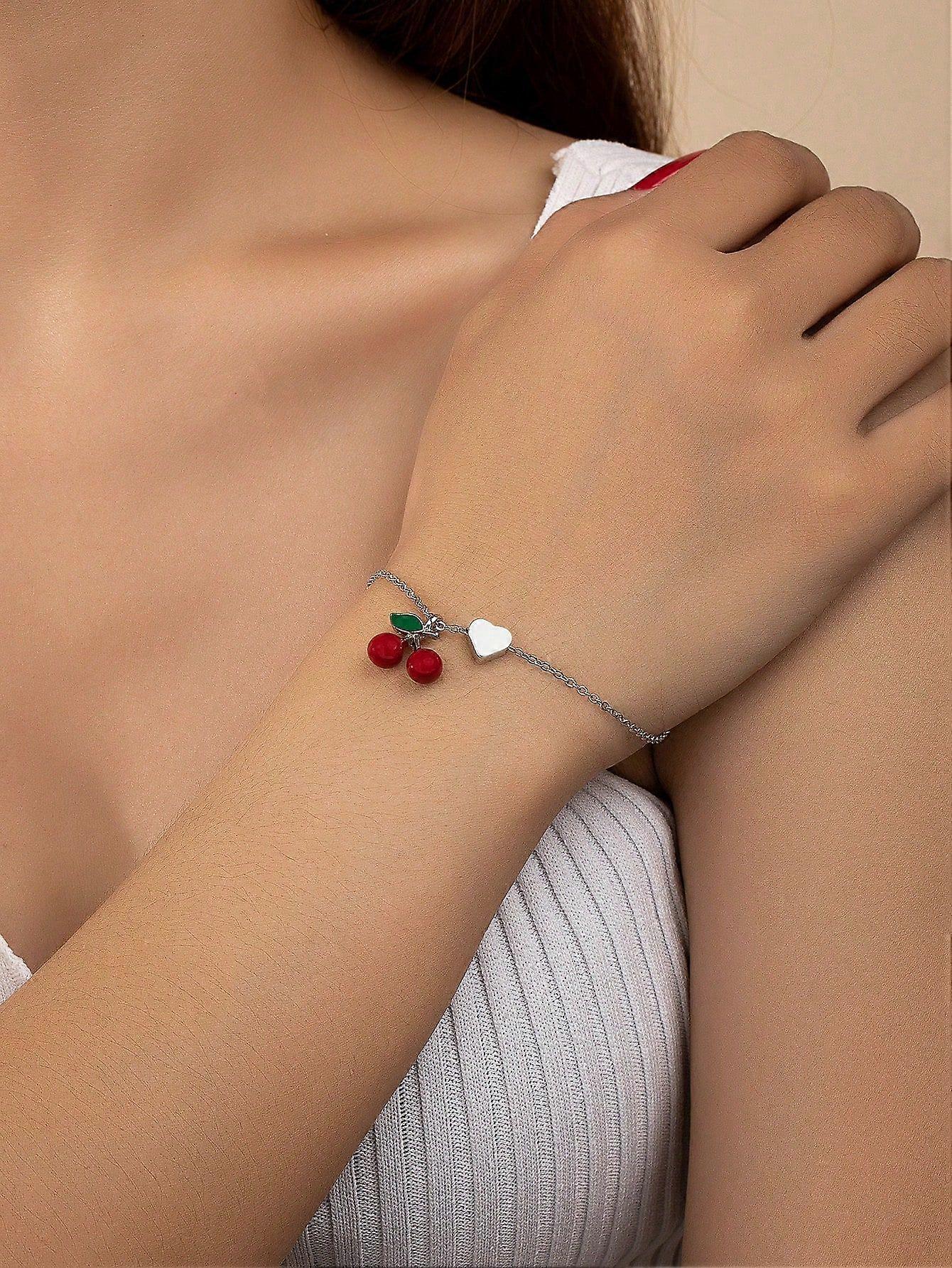 1 قطعة أنيقة أحمر الكرز شكل قلب المرأة ارتداء السوار اليومي