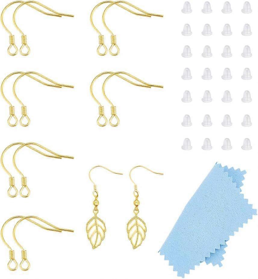 6Pairs 925 Sterling Silver Earring Hooks Ear Wire with Loops Golden Fish Hooks Earring Hooks with Coil and Earring Backs French Ear Wire Hooks for DIY