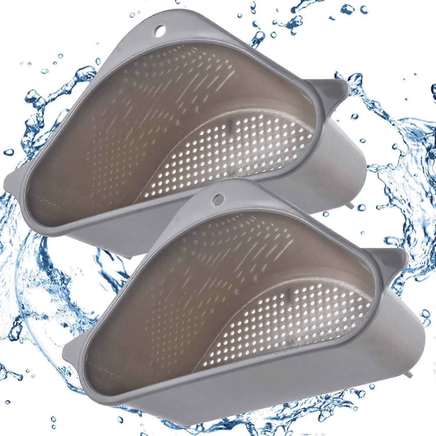 2Pcs Sink Strainer Basket, Triangular Sink Drain Shelf, Triangle Sink Drainer Basket, 10Inch X 5.5Inch Corner Sink Strainer Basket for Sink Food Strai