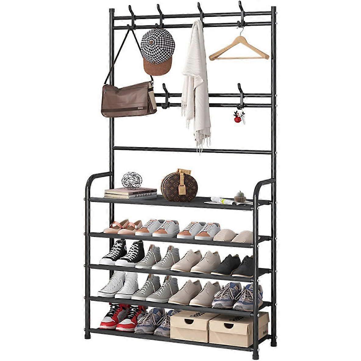 Entryway Shoe Rack with Coat Rack 5 Tier Shoe Stand Organizer for Bedroom Dorm